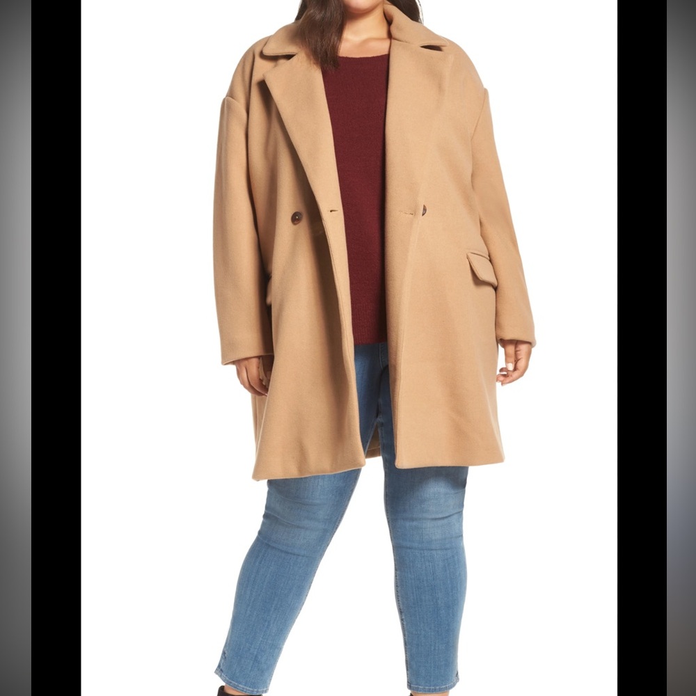 Leith Camel Oversized Coat Womens Small Tan Double Breasted Minimalist Chic